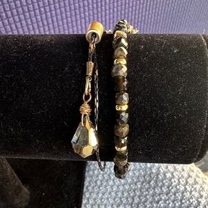 Elegant Black and Gold Bracelet Set. Stretch and Adjustable.
